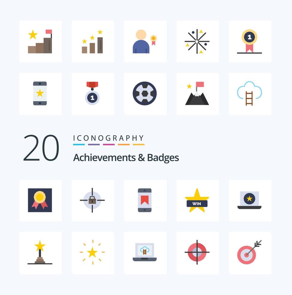 20 prestationer märken platt Färg ikon packa tycka om stjärna favorit tilldela tilldela insignier vektor