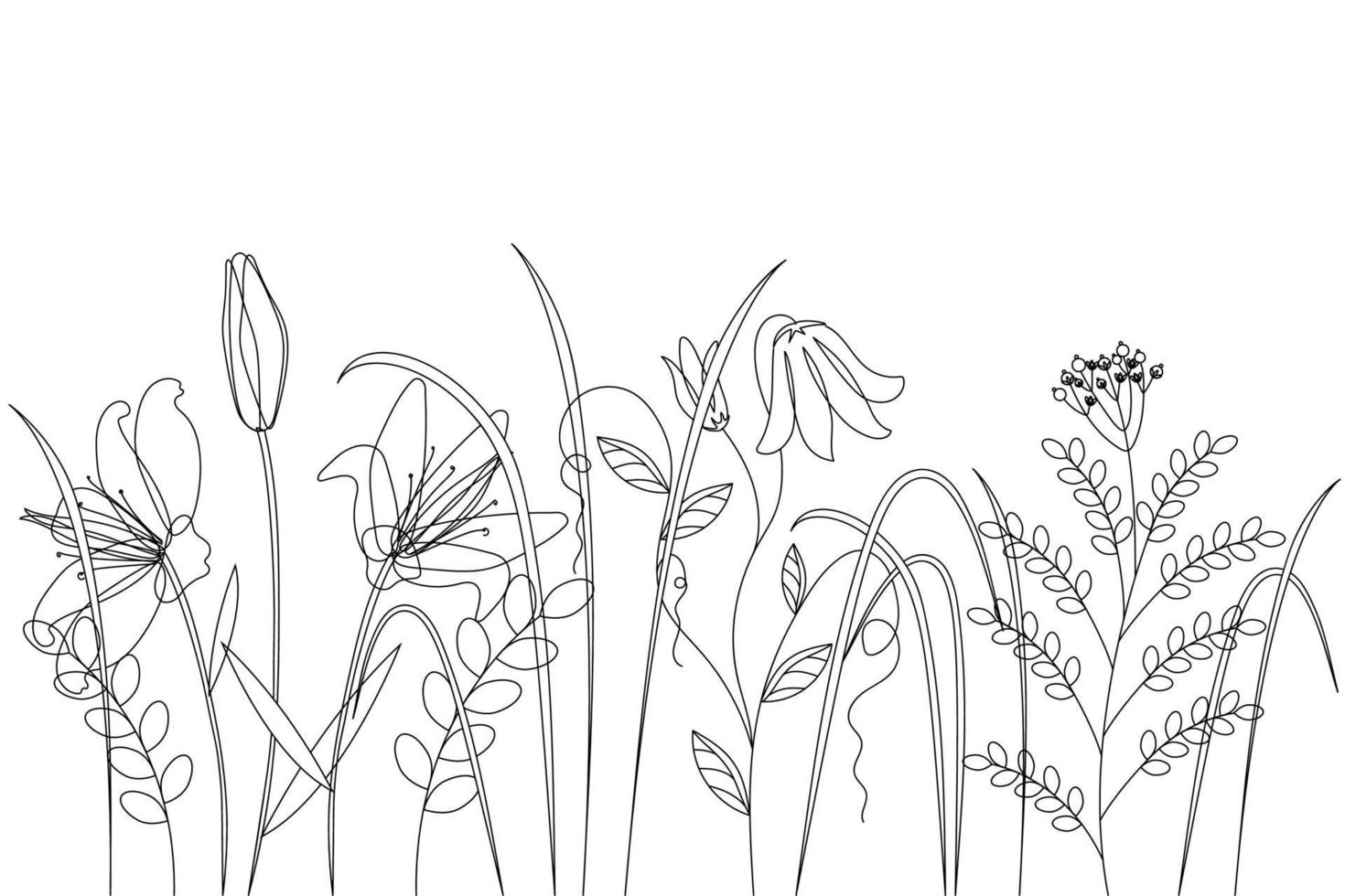 silhuetter av vild blommor från enkel rader på en vit bakgrund. design för logotyp, flygblad, varumärke bok vektor