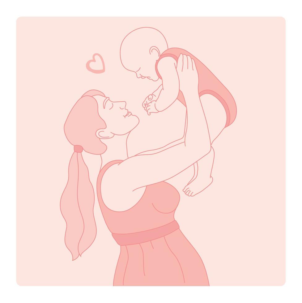 mor och bebis linje illustration. internationell mors dag. vektor