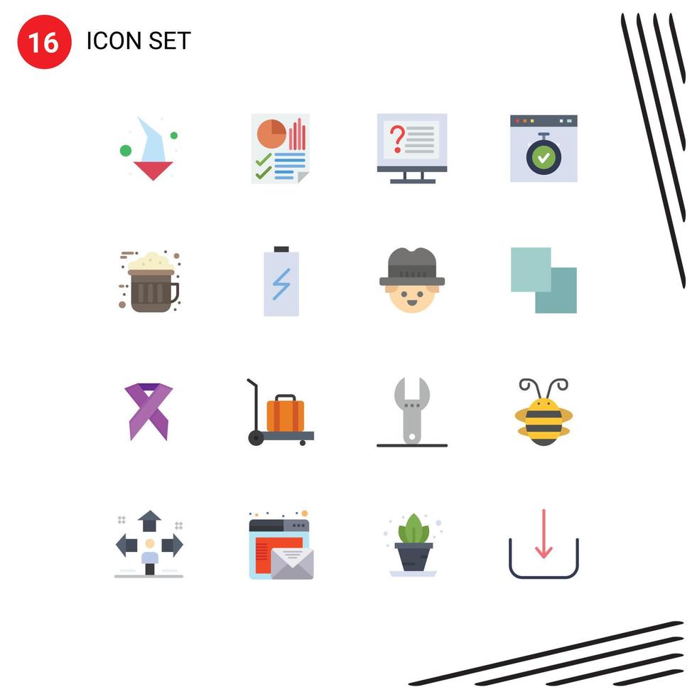 packa av 16 kreativ platt färger av stoppur gränssnitt Rapportera browser info redigerbar packa av kreativ vektor design element