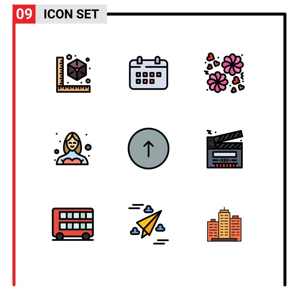 9 universell fylld linje platt Färg tecken symboler av pil profil högtider kvinna avatar redigerbar vektor design element
