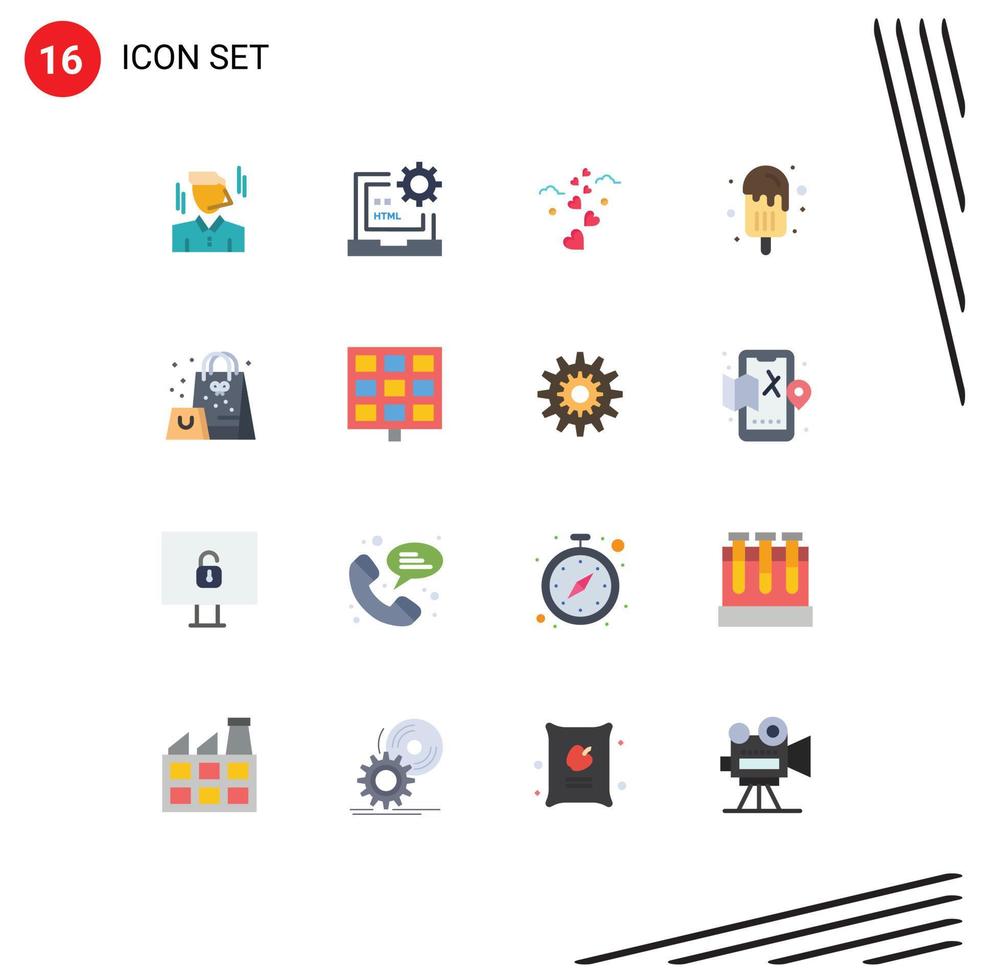 grupp av 16 platt färger tecken och symboler för väska is grädde html is grädde bröllop redigerbar packa av kreativ vektor design element