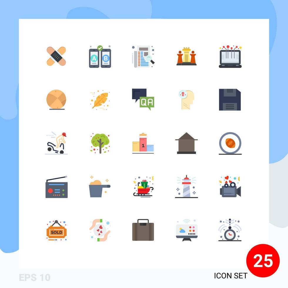 Benutzeroberflächenpaket mit 25 flachen Grundfarben von Taktikcomputer-Mobilschach, das bearbeitbare Vektordesignelemente auflistet vektor