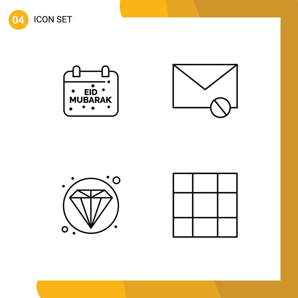 Piktogrammsatz von 4 einfachen gefüllten flachen Farben von Kalender-Spam-Feier-Mail-Web-editierbaren Vektordesign-Elementen vektor