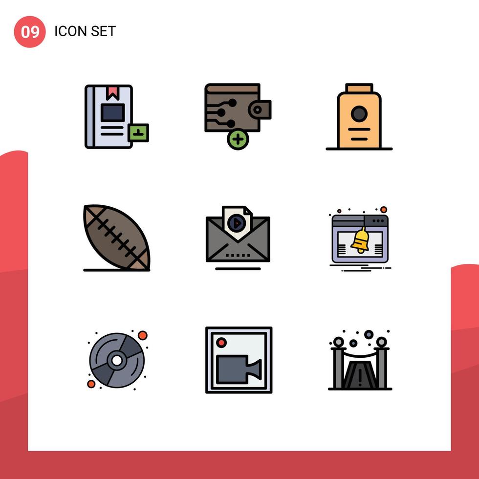 uppsättning av 9 modern ui ikoner symboler tecken för vide e-post bebis sport amerikan redigerbar vektor design element