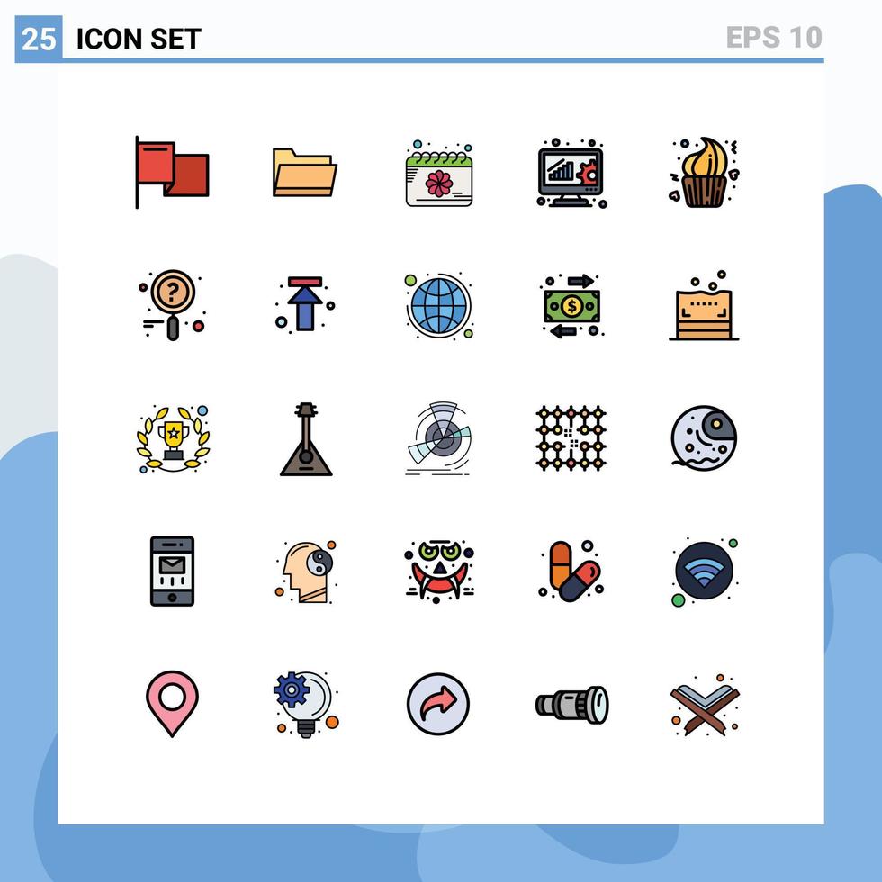 25 tematiska vektor fylld linje platt färger och redigerbar symboler av kopp bageri datum uppkopplad utvärdering data analys redigerbar vektor design element