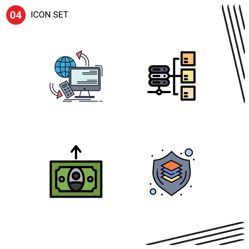 4 universelle Filledline-Flachfarben für Web- und mobile Anwendungen. Greifen Sie auf Cash-Remote-Server-Geld-bearbeitbare Vektordesign-Elemente zu vektor