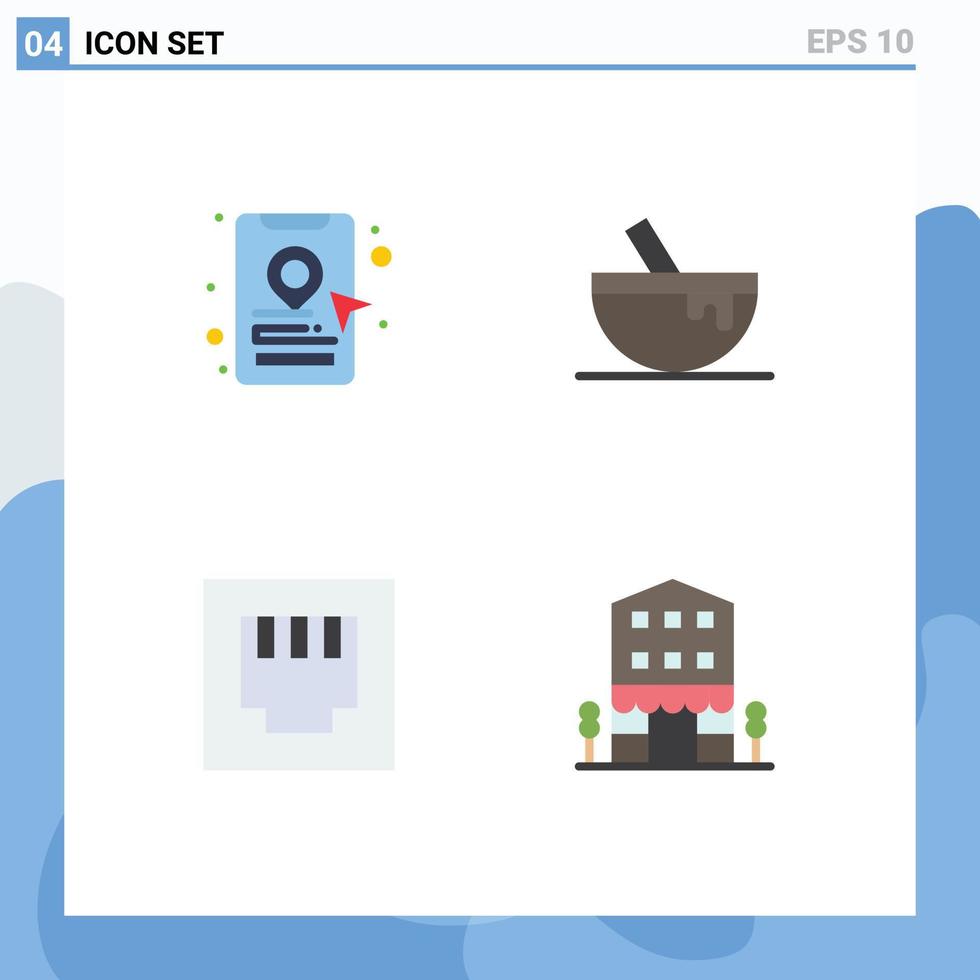grupp av 4 platt ikoner tecken och symboler för bok cab byggnader skål mat detaljhandeln redigerbar vektor design element