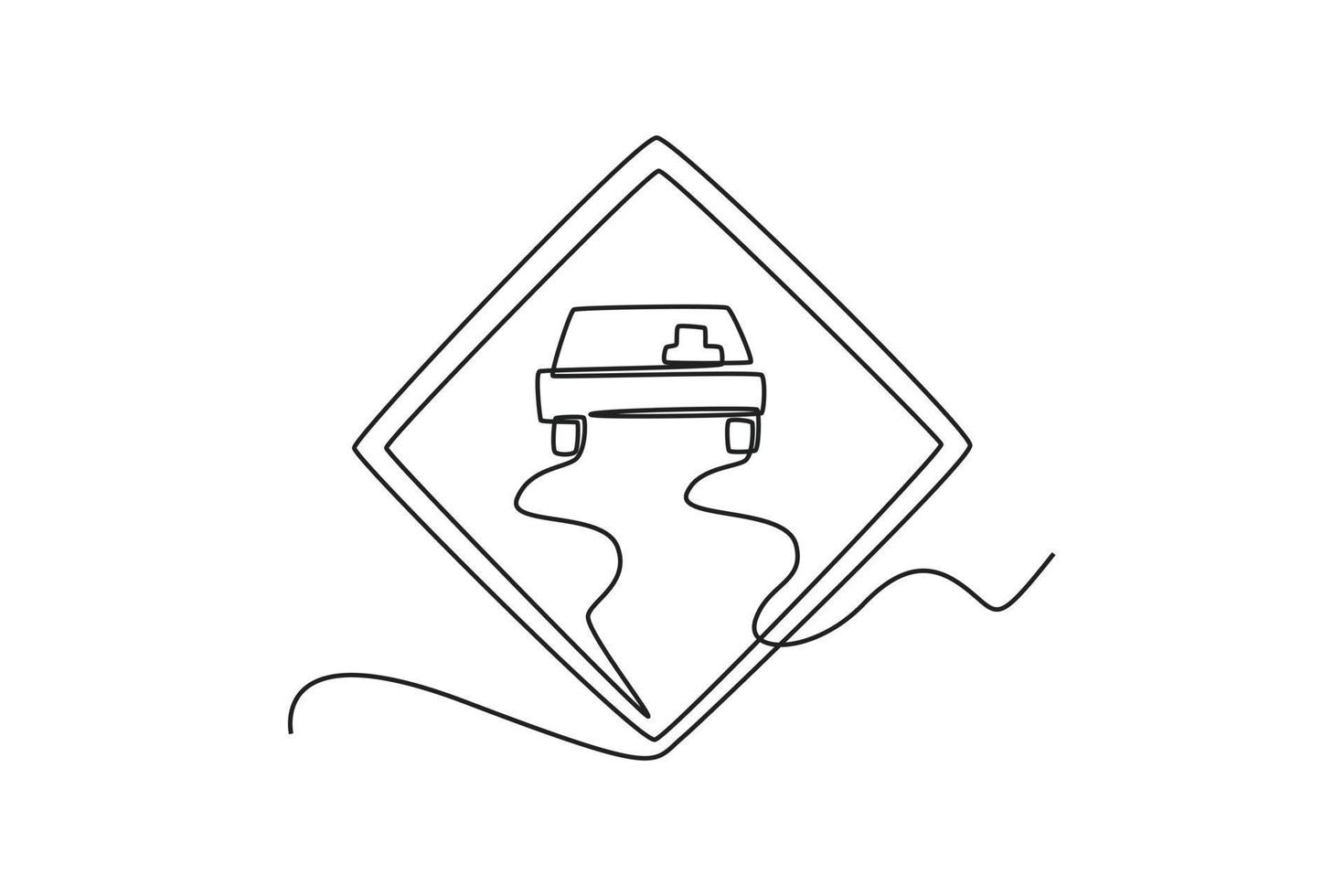 kontinuierliche einzeilige zeichnung verkehrszeichen straße rutschige straße. Verkehrszeichen-Konzept. einzeiliges zeichnen design vektorgrafik illustration. vektor