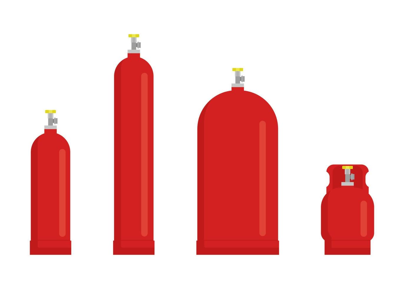 behållare med propån flytande gas uppsättning. annorlunda stor och små bärbar cylinder ballong gas. propån i röd Färg paket. vektor illustration