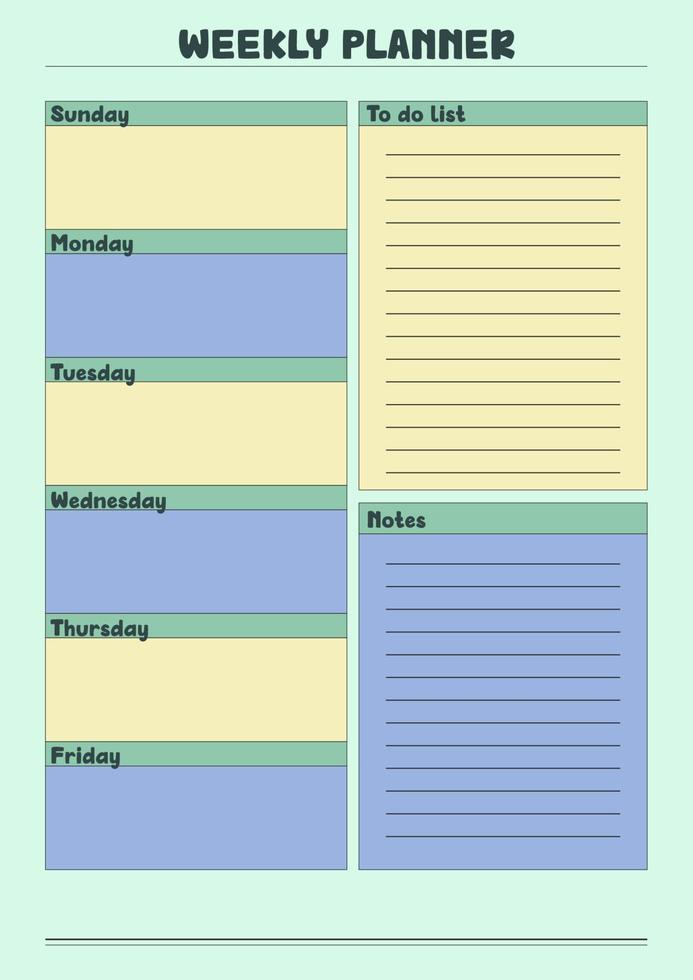 Verspielter pastellfarbener abstrakter täglicher wöchentlicher Monatsplaner vektor