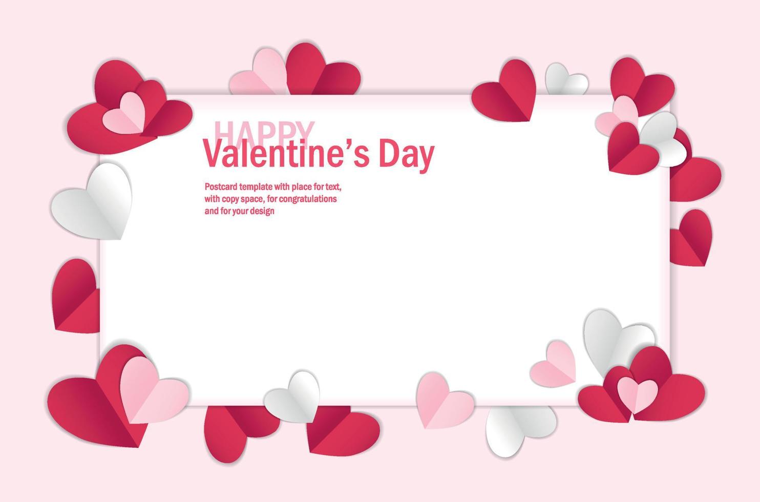 valentinstaghintergrund mit kopienraum, vektorillustration. 3D rote, rosa, weiße Farben Herzen auf rosa Hintergrund, Banner. Valentinstag-Karte vektor