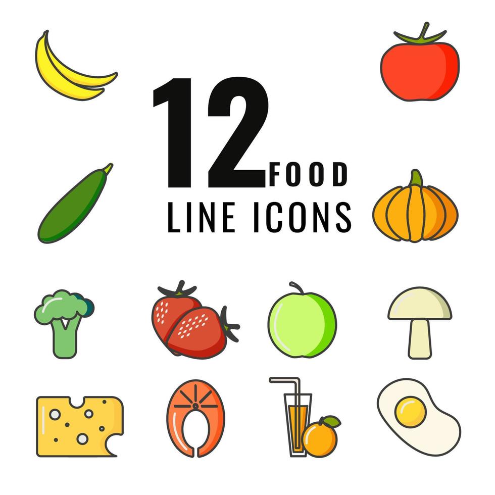 Icon-Set von Speisen und Getränken. gesundes Essen. Vektor-Illustration. vektor
