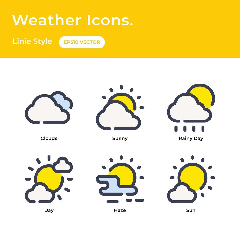 väder ikoner uppsättning med linie stil vektor