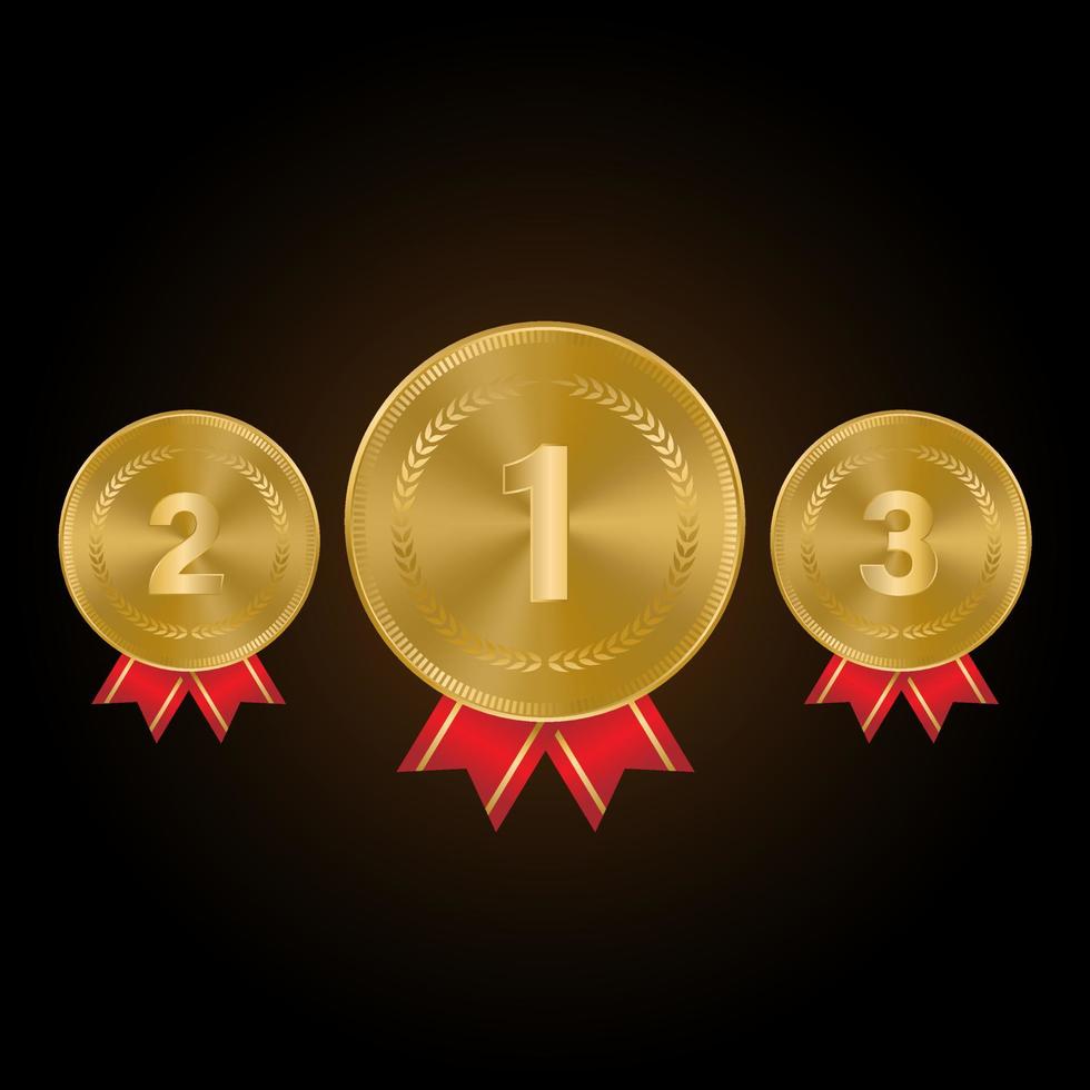 1:a, 2:a, 3:e sporter utmärkelser tre medaljer, guld isolerat på en vit bakgrund. vektor illustration