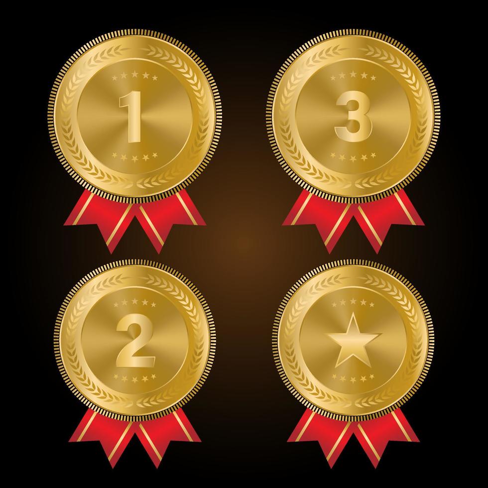1:a, 2:a, 3:e sporter utmärkelser tre medaljer, guld isolerat på en vit bakgrund. vektor illustration