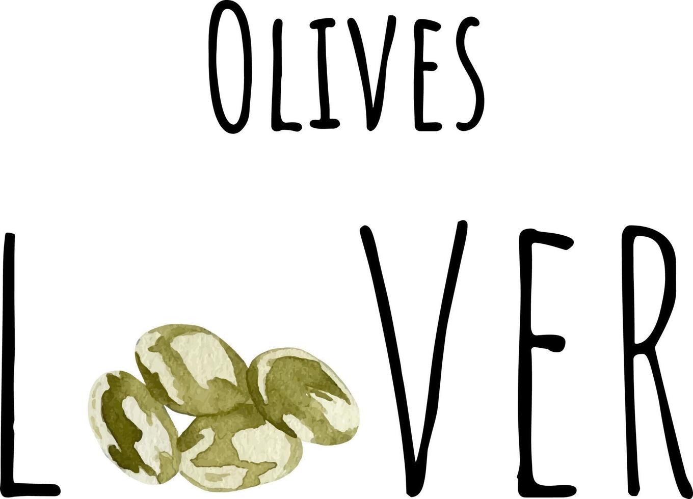 Aquarellillustration von grünen Oliven. frisches rohes Gemüse. Oliven-Liebhaber-Illustration vektor