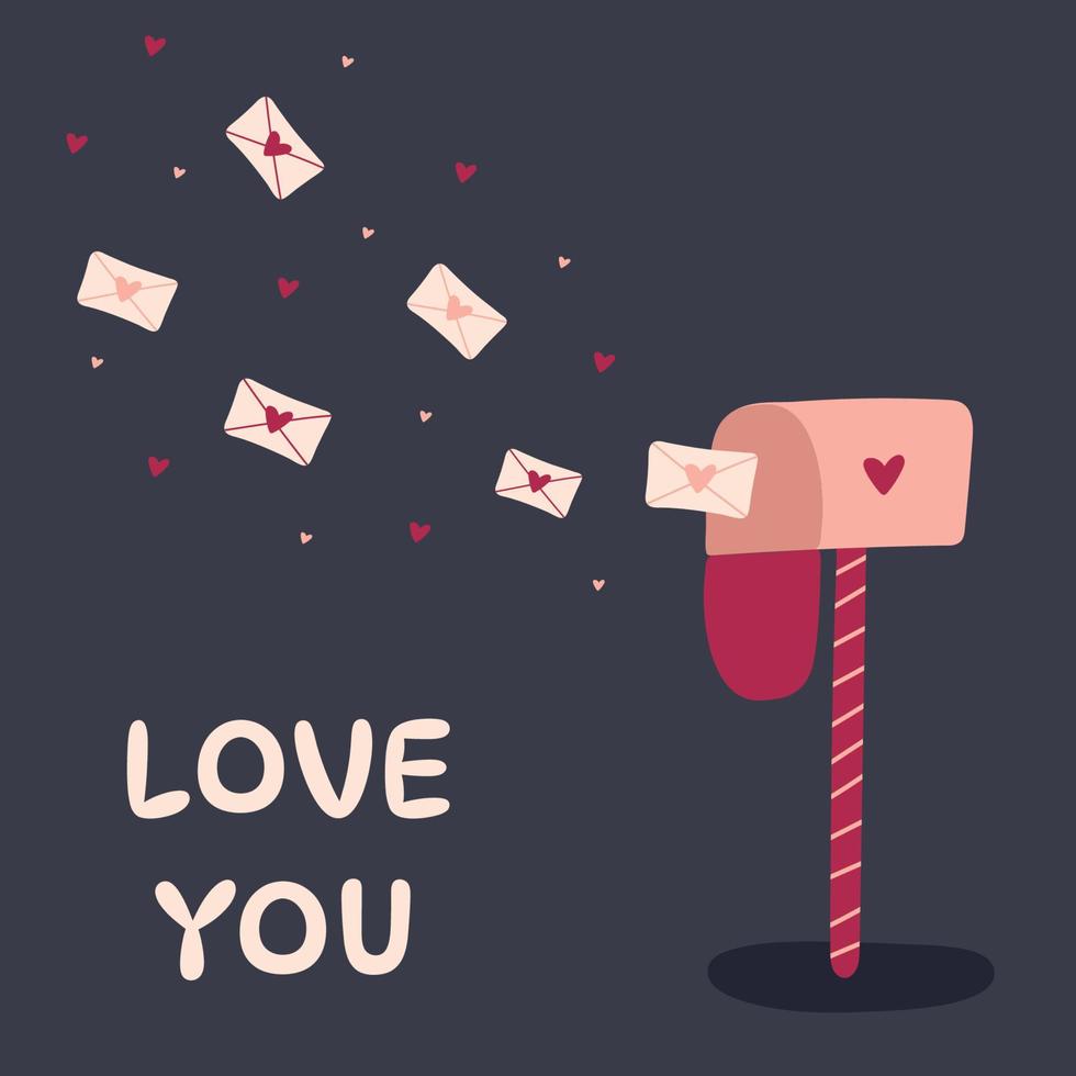 kärlek brev flygande från posta låda. hand dragen stil vektor design illustrationer.valentines dag begrepp