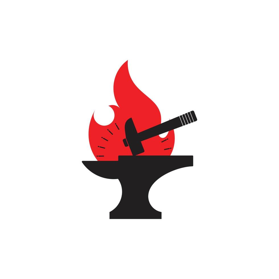 hammare siluett flamma smed symbol logotyp vektor