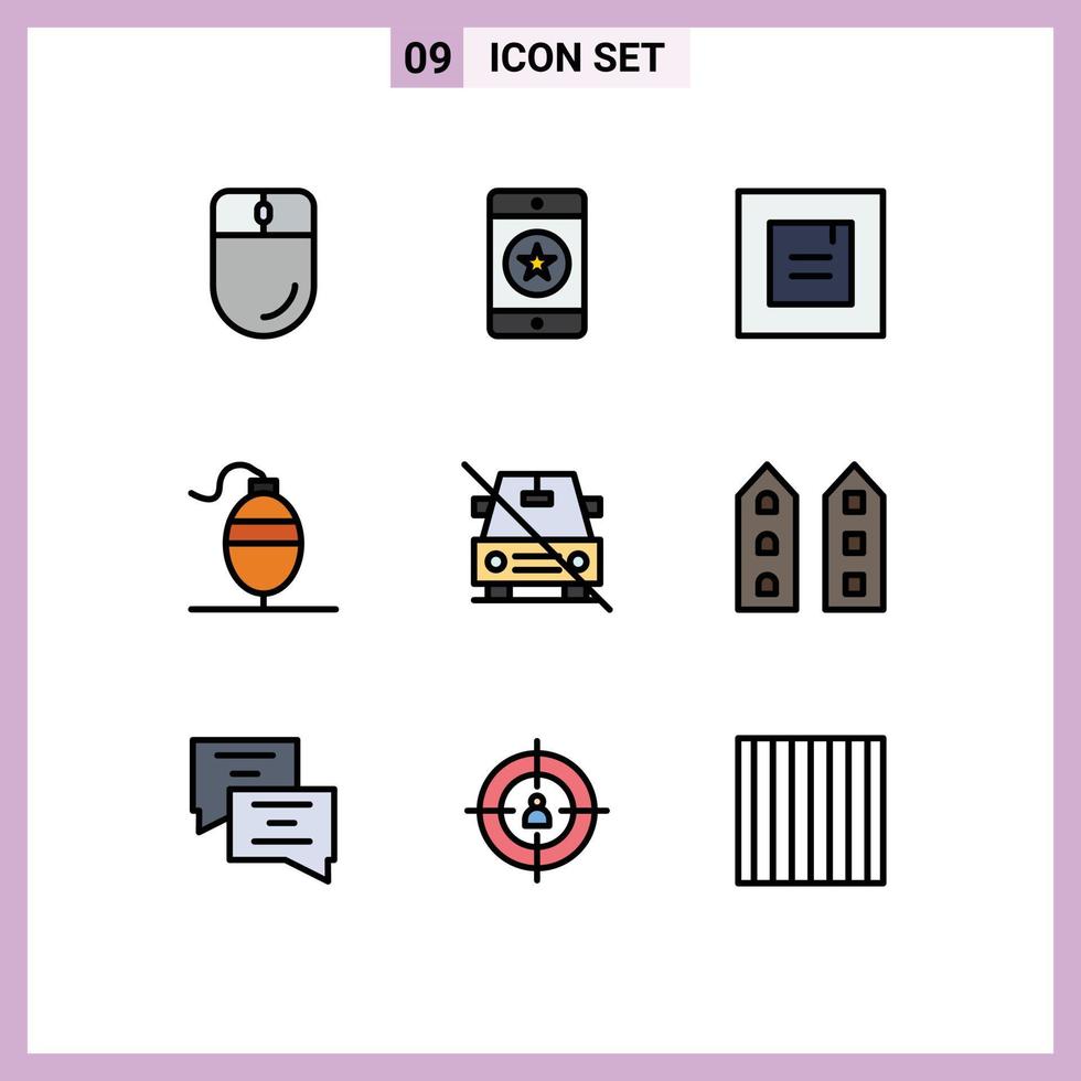 Stock Vector Icon Pack mit 9 Zeilenzeichen und Symbolen für kein Autotelefon Angeln Bobber editierbare Vektordesign-Elemente