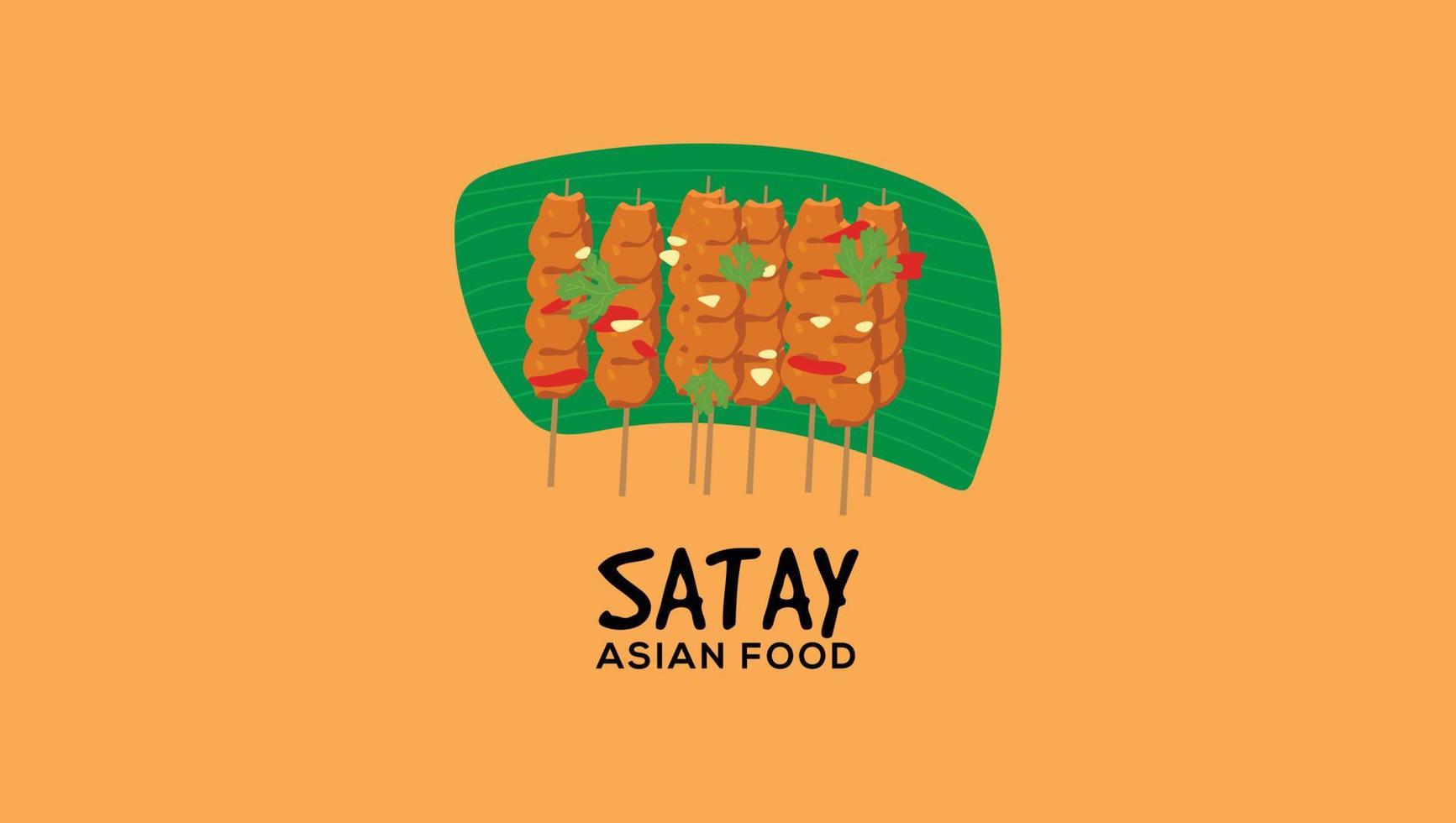 Satay auf asiatischem Lebensmittelvektor des Bananenblattes vektor