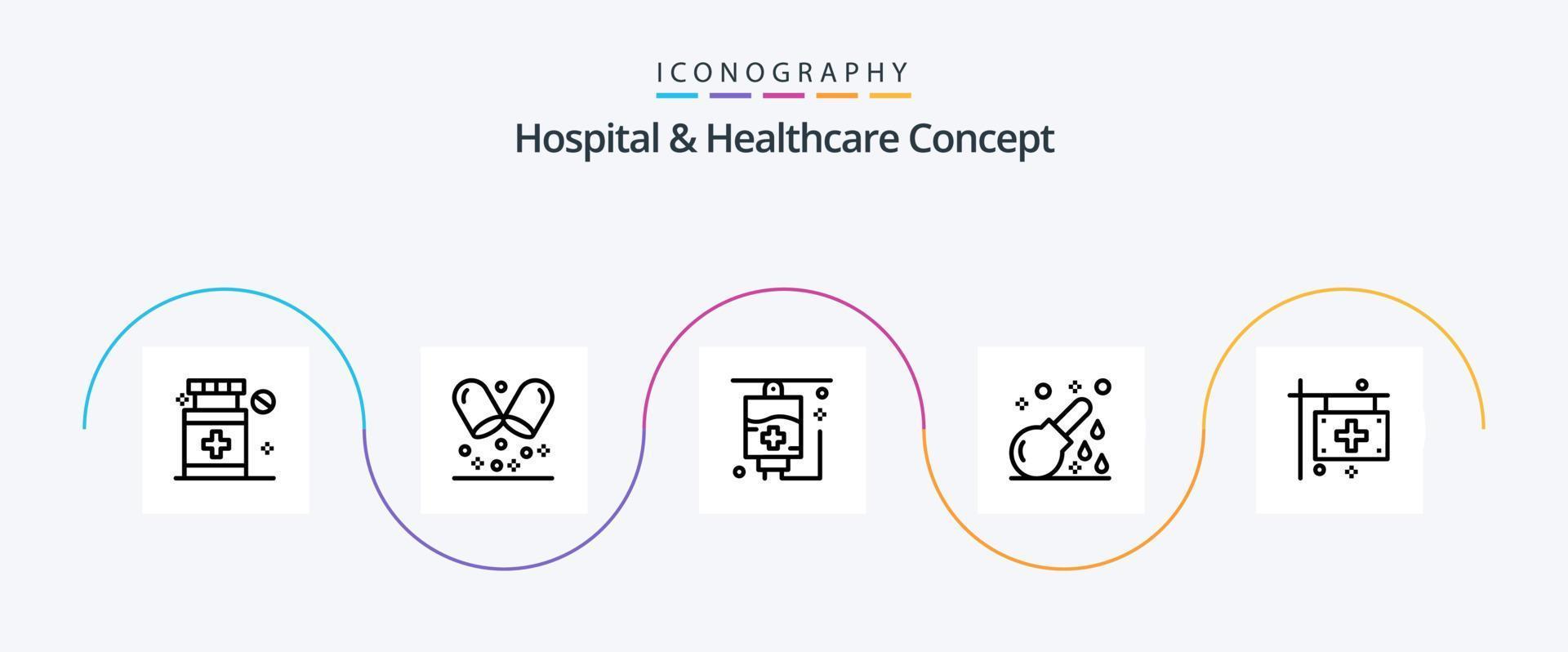 Krankenhaus- und Gesundheitskonzept Linie 5 Icon Pack einschließlich . Pflege. Krankenhaus vektor