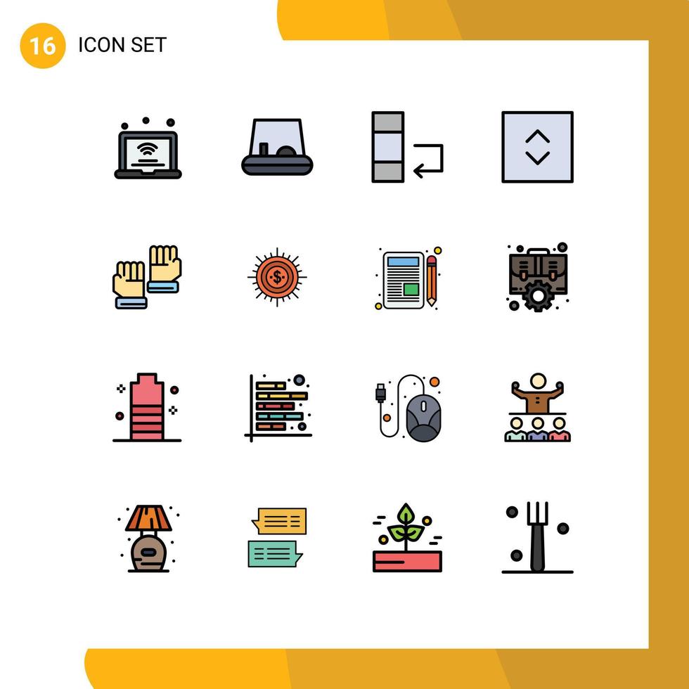 16 universelle, flache, farbig gefüllte Zeichensymbole für Geldtorhüter-Datenhandschuhe, quadratisch, editierbare, kreative Vektordesign-Elemente vektor