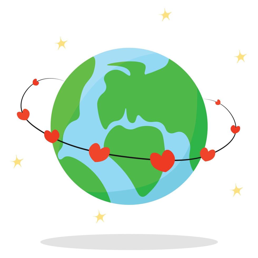 Ein Planet mit Herzen drumherum, der aussieht wie der Planet Saturn. fröhlichen Valentinstag. vektor