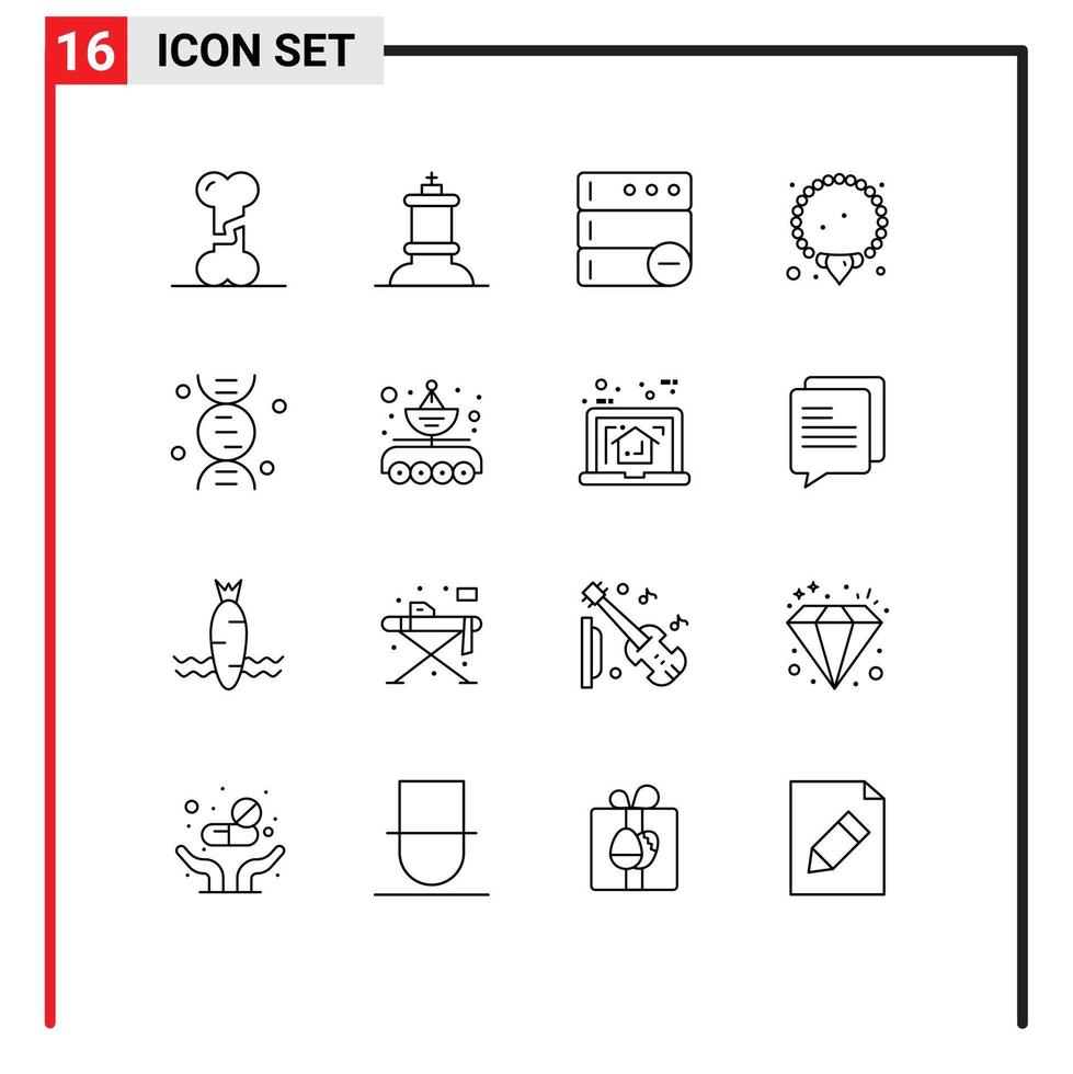 Stock Vector Icon Pack mit 16 Zeilenzeichen und Symbolen für die Autowissenschaft löschen Forschung mala editierbare Vektordesign-Elemente