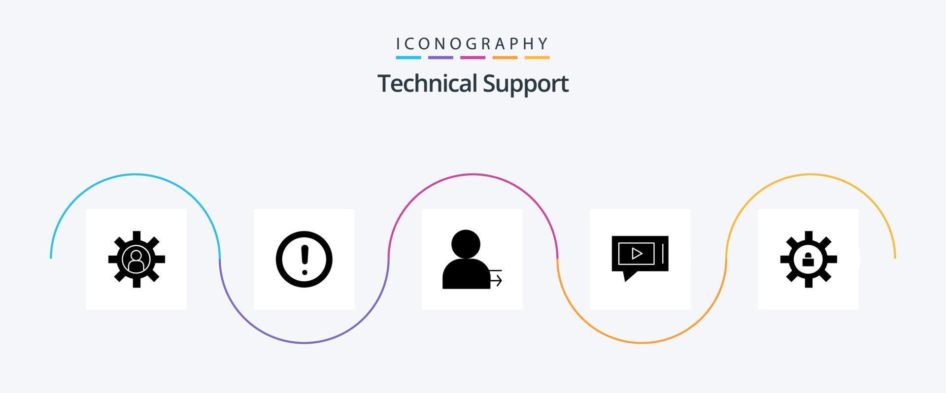 teknisk Stöd glyf 5 ikon packa Inklusive redskap. video. Stöd. leva. rätt vektor