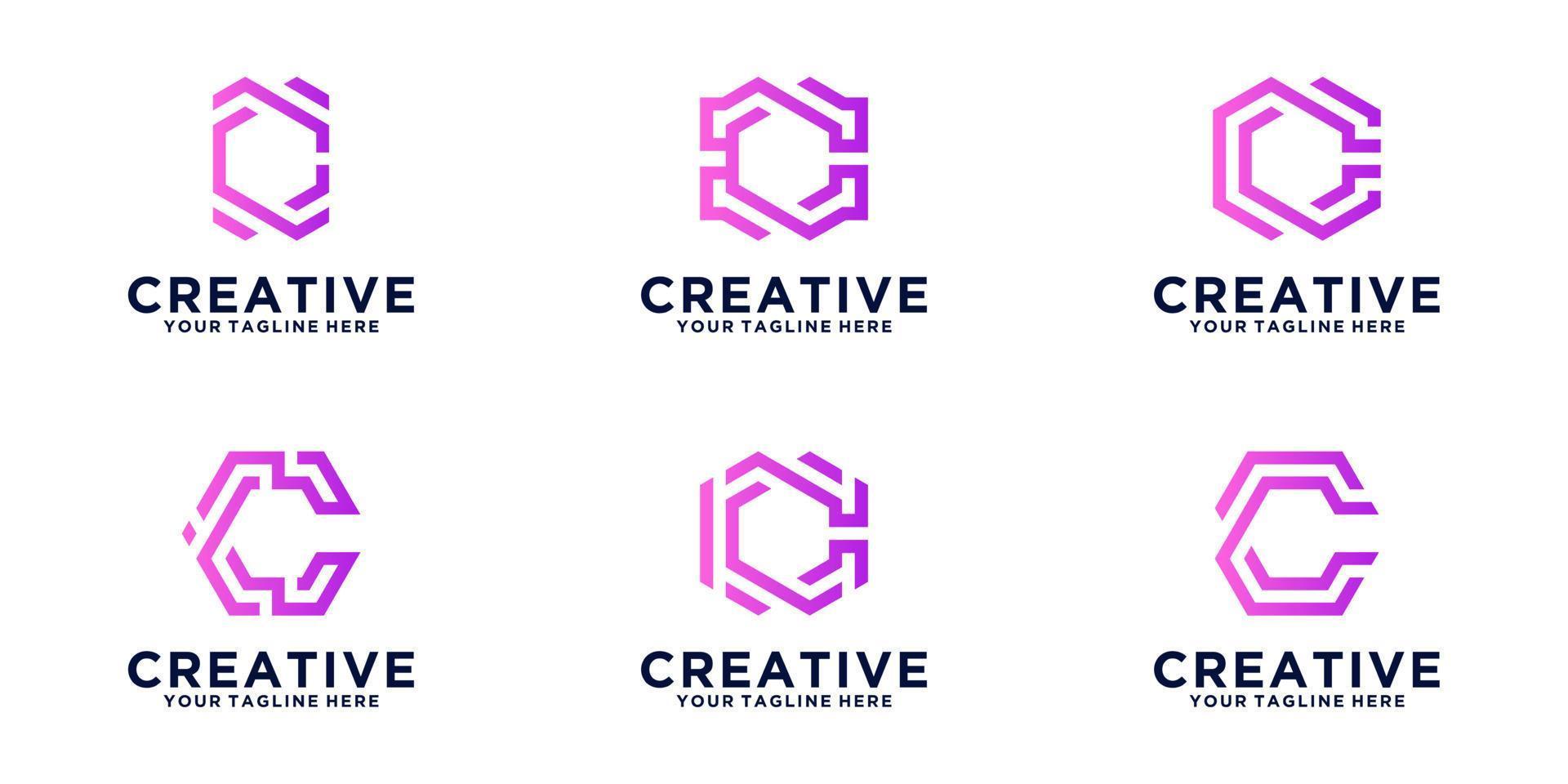 uppsättning av logotyp initialer brev c sexhörning, för företag, finansiera och teknologi vektor