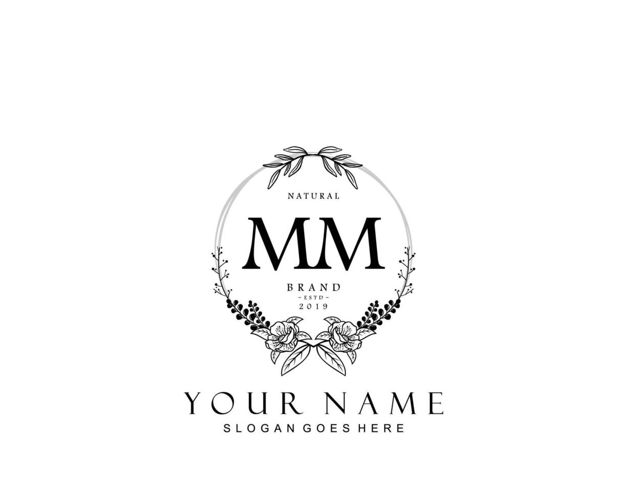 första mm skönhet monogram och elegant logotyp design, handstil logotyp av första signatur, bröllop, mode, blommig och botanisk med kreativ mall. vektor