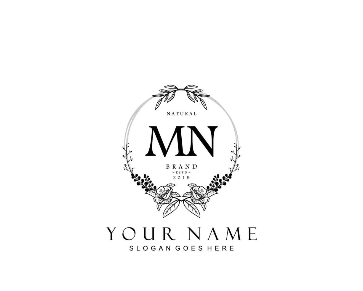 anfängliches mn-schönheitsmonogramm und elegantes logo-design, handschriftliches logo der ersten unterschrift, hochzeit, mode, blumen und botanik mit kreativer vorlage. vektor