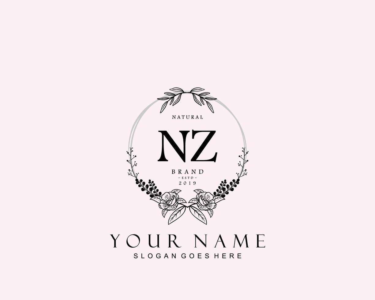 första nz skönhet monogram och elegant logotyp design, handstil logotyp av första signatur, bröllop, mode, blommig och botanisk med kreativ mall. vektor