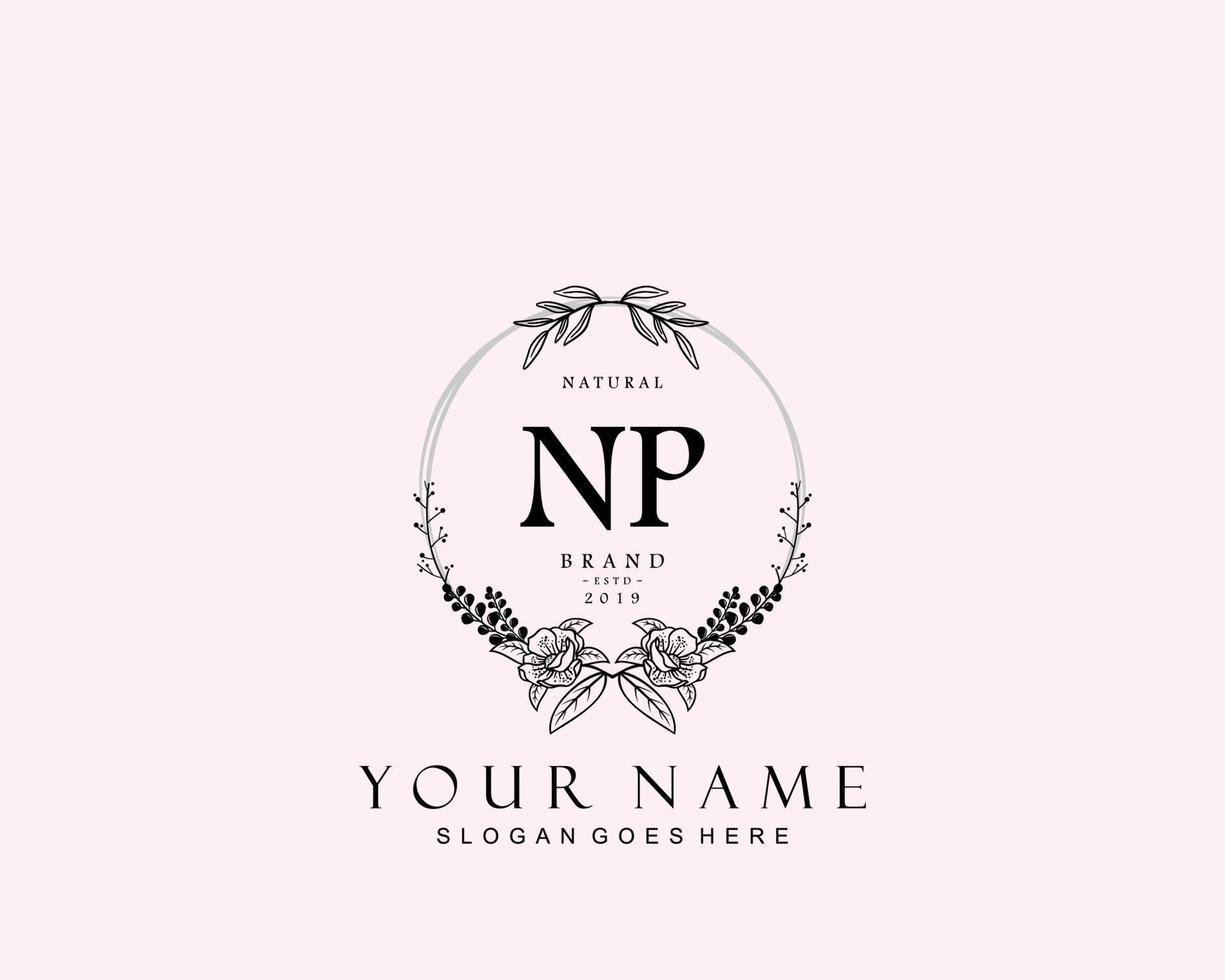 anfängliches np-schönheitsmonogramm und elegantes logo-design, handschriftliches logo der ersten unterschrift, hochzeit, mode, blumen und botanik mit kreativer vorlage. vektor