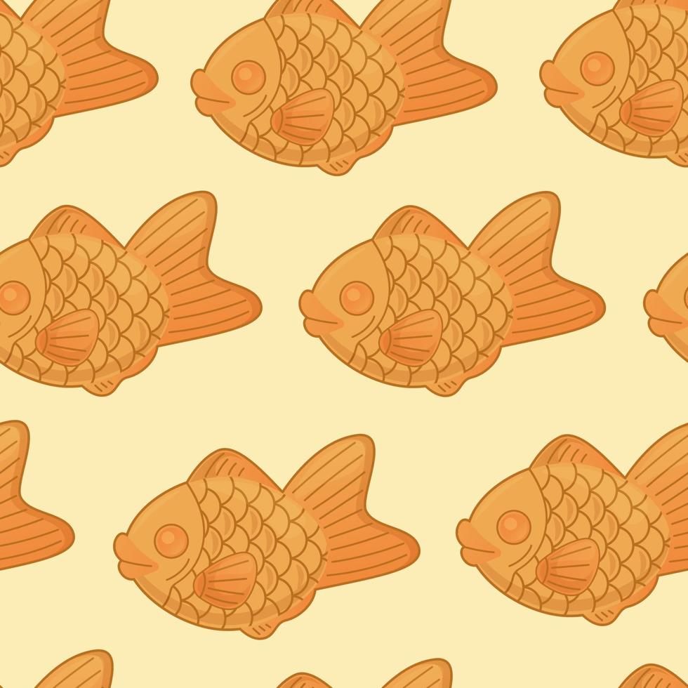 taiyaki sömlös mönster. traditionell japansk sötsaker i fisk form. asiatisk mat. färgrik vektor illustration isolerat på vit bakgrund.