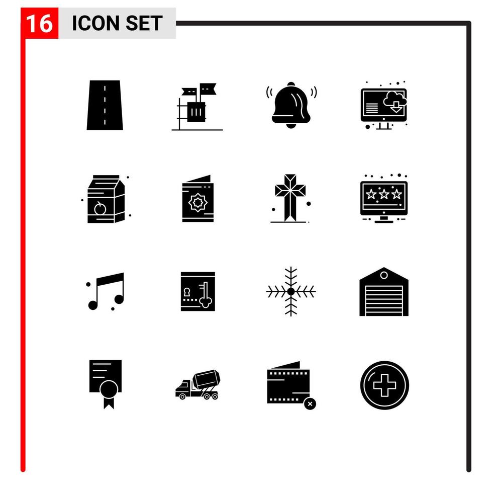 16 solides Glyphenkonzept für mobile Websites und Apps zum Herunterladen von Müllcomputerbenachrichtigungen, bearbeitbare Vektordesignelemente vektor