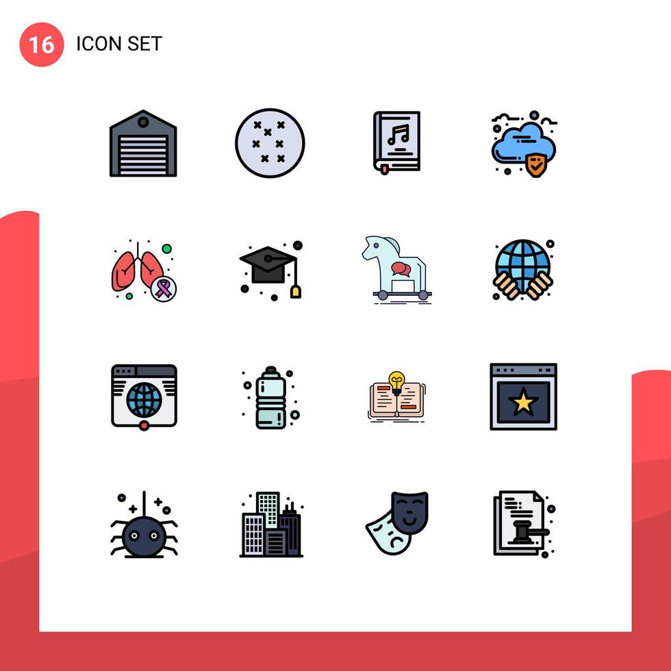 redigerbar vektor linje packa av 16 enkel platt Färg fylld rader av lungor cancer sjukdom multimedia cancer data redigerbar kreativ vektor design element