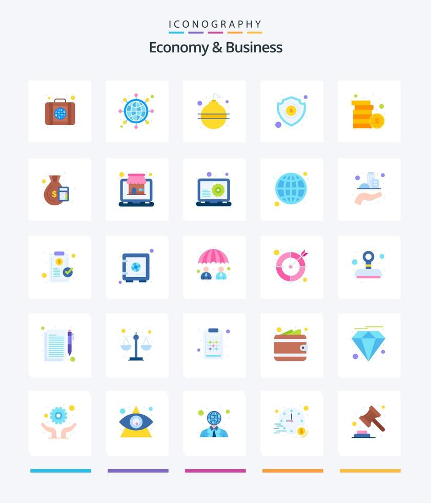 kreativ ekonomi och företag 25 platt ikon packa sådan som mynt. investering. deadline. skydda. pengar vektor