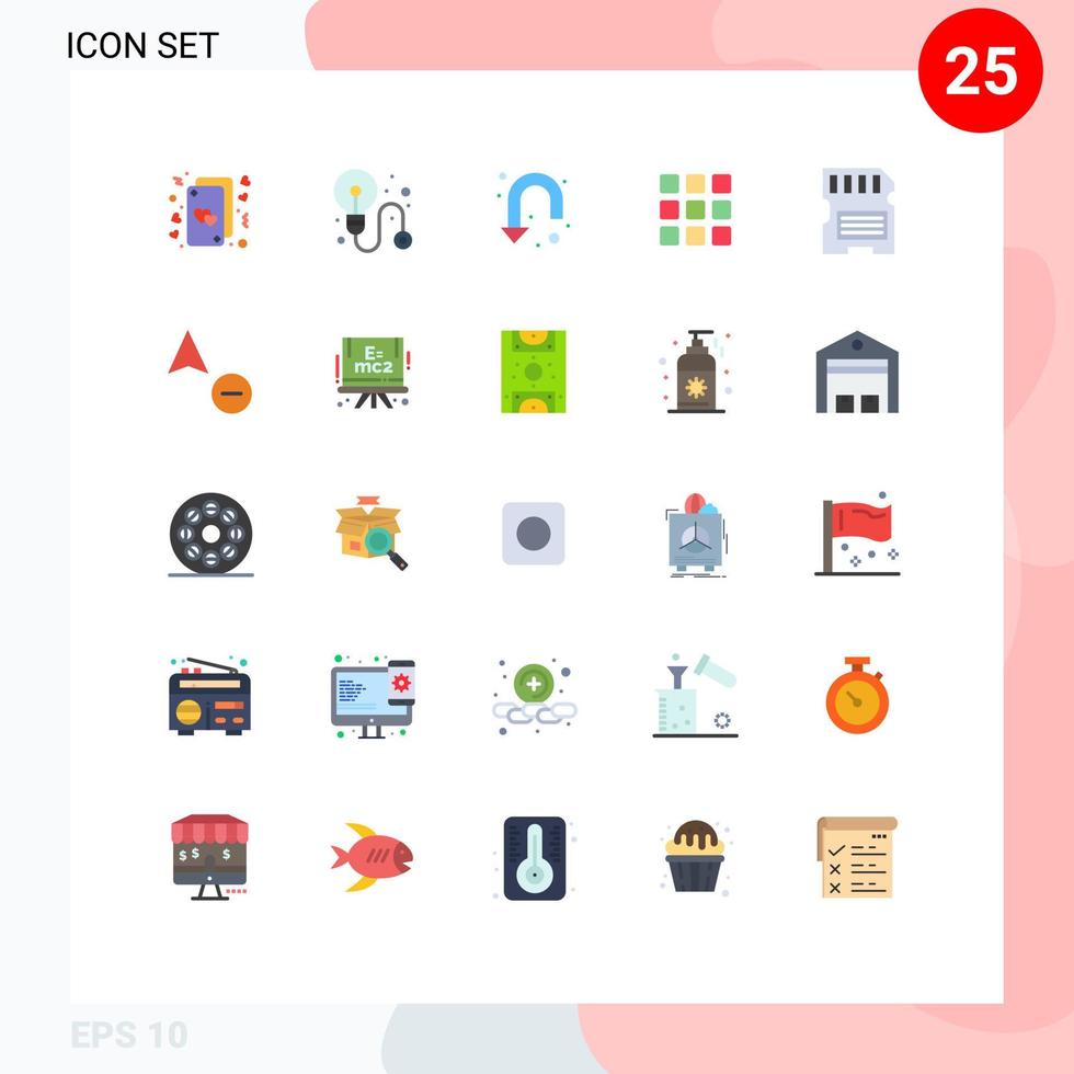 Packung mit 25 modernen, flachen Farbzeichen und Symbolen für Web-Printmedien wie Hardware-Quadrate, Pfeilform, webbearbeitbare Vektordesign-Elemente vektor