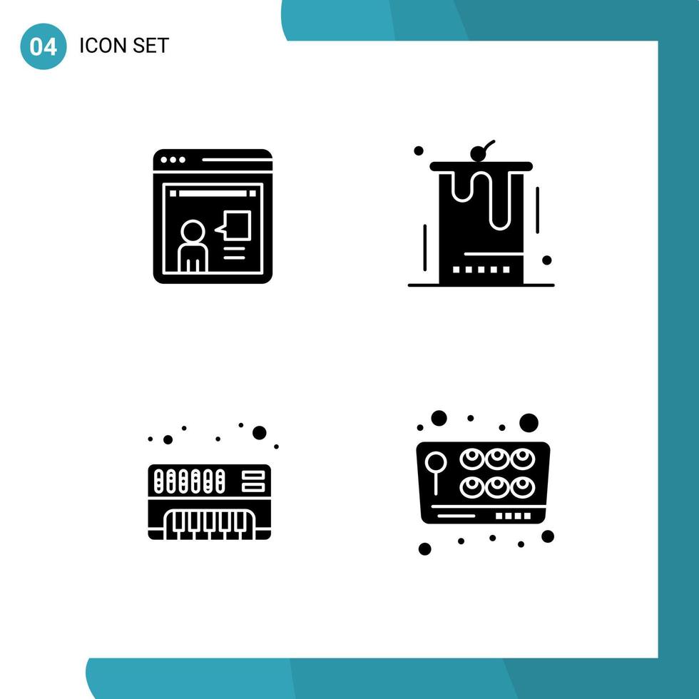 4 universell fast glyf tecken symboler av hört analog arbetssätt efterrätt synthesizer redigerbar vektor design element