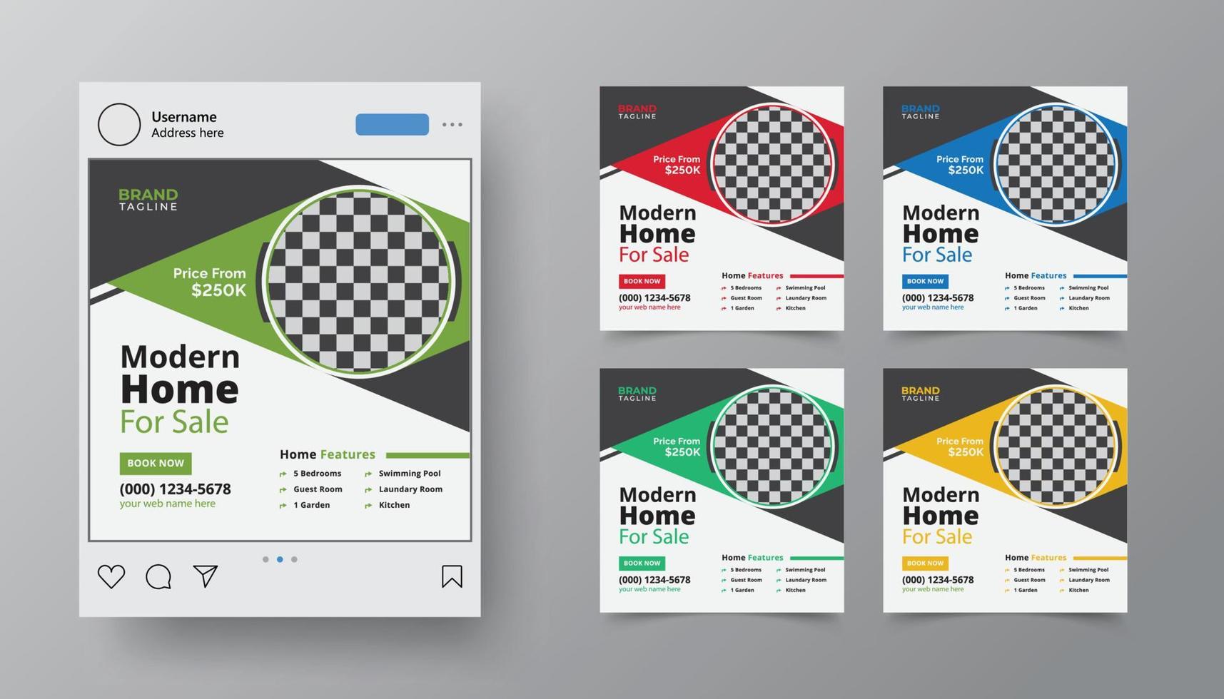 Design von Postvorlagen für Immobilien und Wohnungen in sozialen Medien vektor