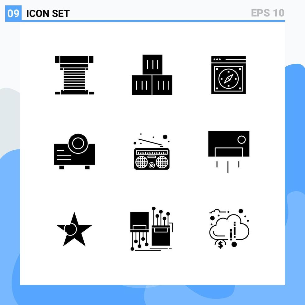 modern uppsättning av 9 fast glyfer pictograph av kommunikation presentation transport enhet safari redigerbar vektor design element