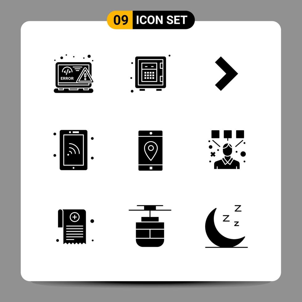 modern uppsättning av 9 fast glyfer pictograph av mobil wiFi pengar teknologi nätverk redigerbar vektor design element