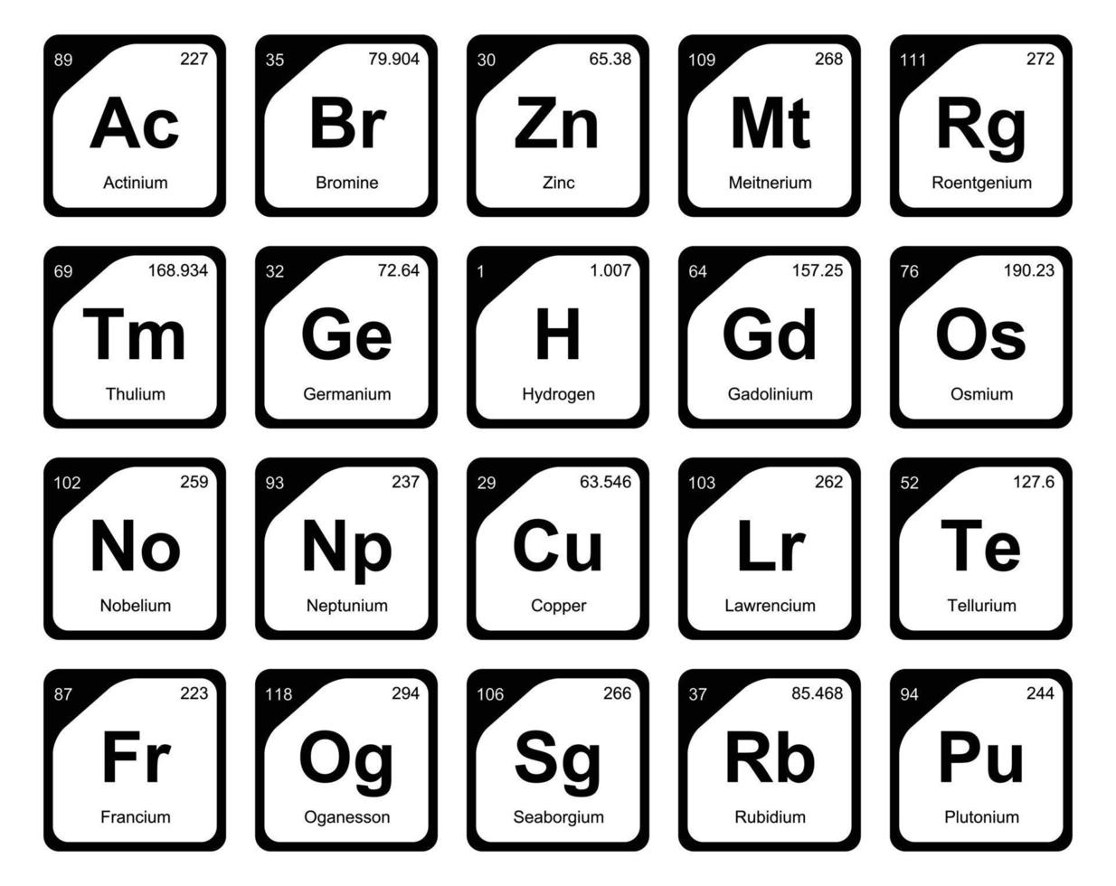 20 Präiodentabelle des Symbolpaketdesigns der Elemente vektor