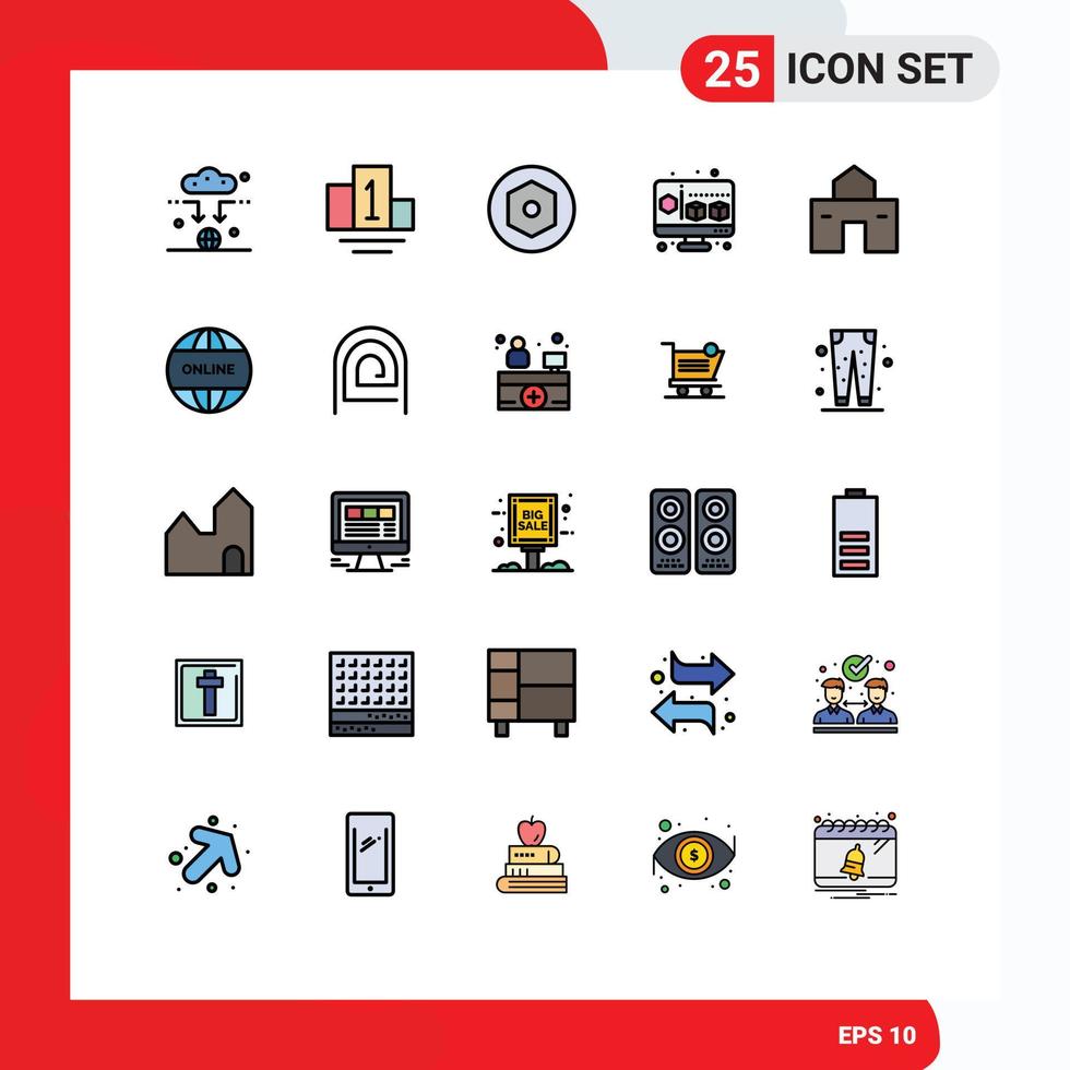 universell ikon symboler grupp av 25 modern fylld linje platt färger av företag hydda skruva hus byggnad redigerbar vektor design element
