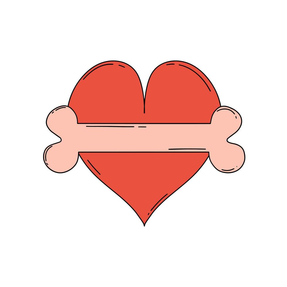 Herzsymbol mit Hundeknochen im Inneren für Tierhandlung, Tierklinik, Medien. Vektorillustration im Doodle-Stil vektor