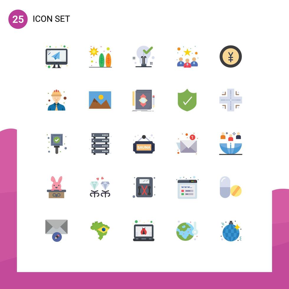 grupp av 25 platt färger tecken och symboler för valuta profil Glödlampa kandidater bock redigerbar vektor design element