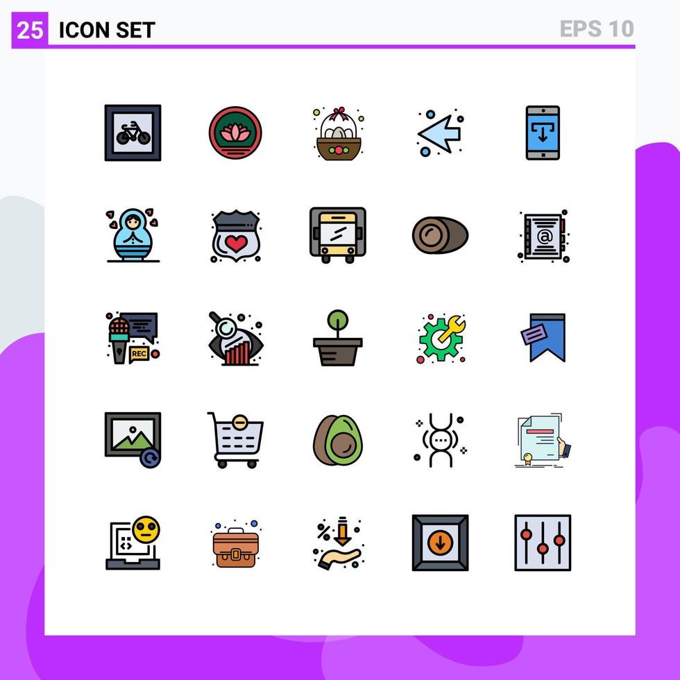 mobil gränssnitt fylld linje platt Färg uppsättning av 25 piktogram av Ansökan Nästa mynt pil påsk redigerbar vektor design element