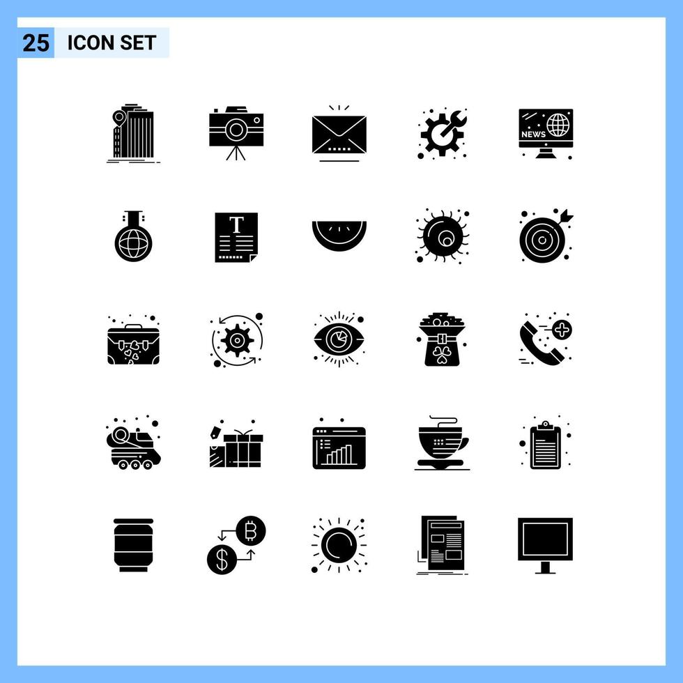 25 kreative Symbole, moderne Zeichen und Symbole von Hobbys, Vorlieben, professionelle Kameraausrüstung, offene bearbeitbare Vektordesign-Elemente vektor